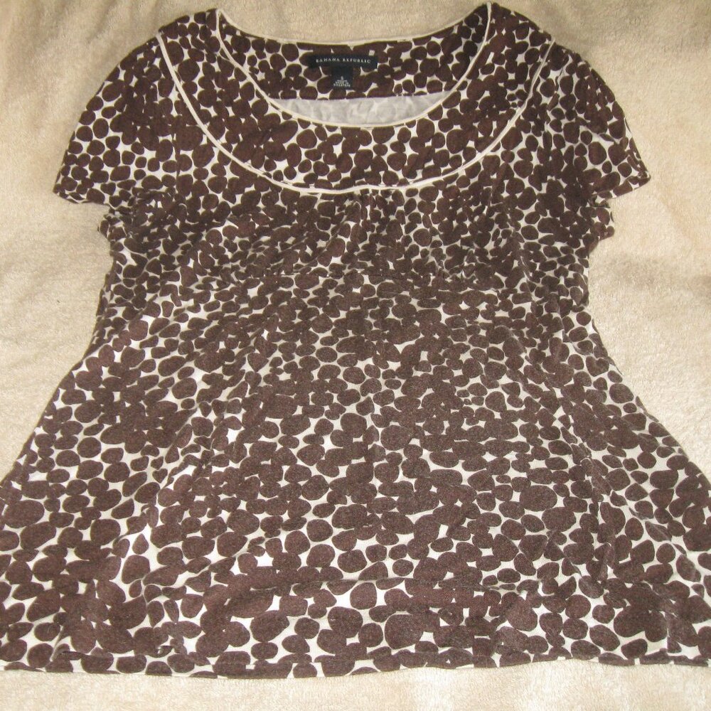 BANANA REPUBLIC Vintage  Milkmaid Brown White Circle Top S Boho Safari Y2K